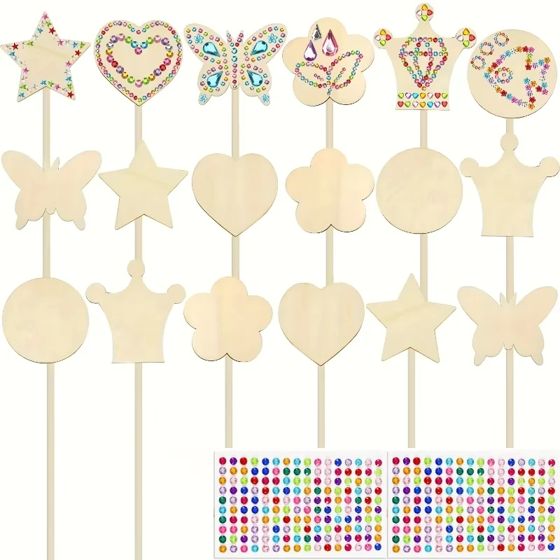 12pcs DIY Princess Magic Wand Craft Kit for Kids Wooden Wands for Painting Birthday Party Favors Arts Supplies Gift for Girl