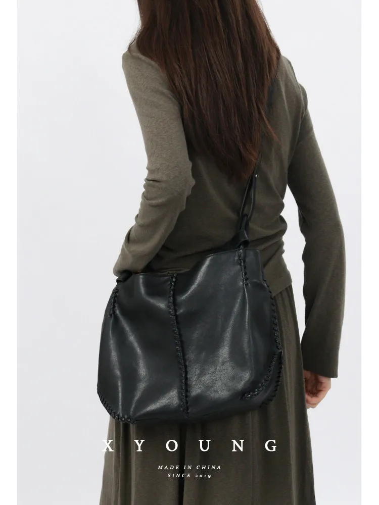 European / American Fashion High-end Personalized Leather Woven Pleated Edge Large Capacity Single Shoulder Crossbody Bag Trendy