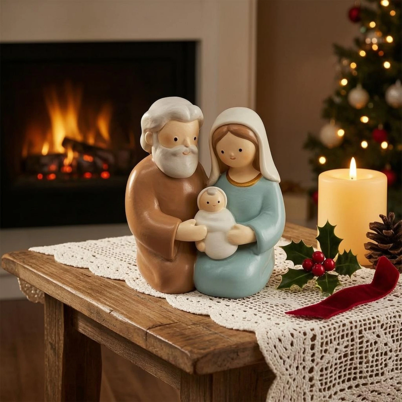 Holy Family Figurine Hand-Painted Holy Family Statue Nativity Figurine Compact Joseph Mary Baby Jesus Statue Matte Finish