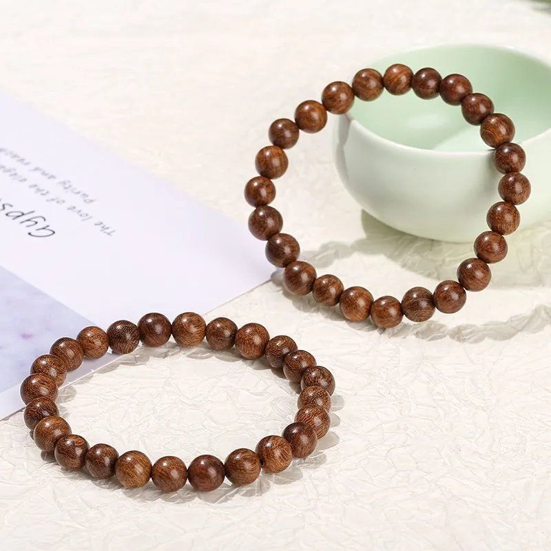 JD Natural Wooden Bead Golden Silk Sandalwood Prayer Bracelet Women Men Vintage Handmade Stretch Yoga Meditation Bangles Jewerly