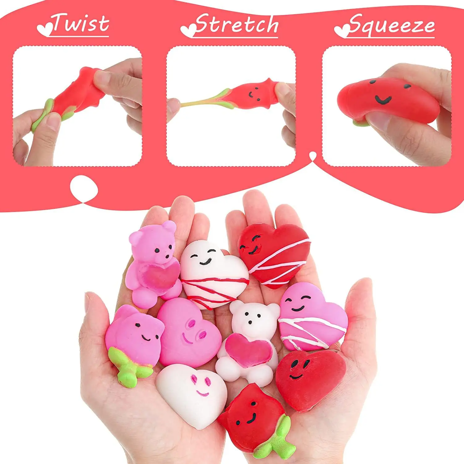 30pcs Valentine's Day Squishy Toy Set for Youngsters, Colorful Mini Squishies with Heart & Animal Designs, for Party Favors