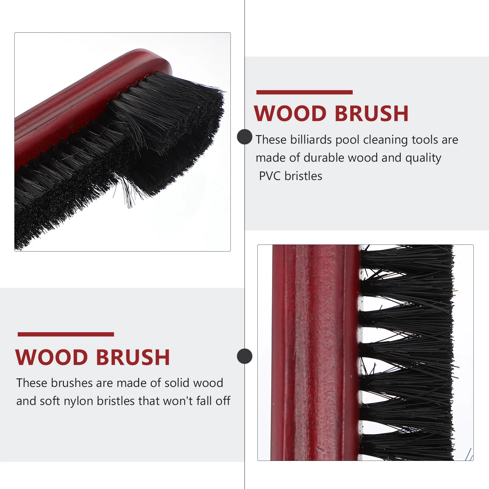 

2Pcs Billiard Pool Table Brush Set Wood Handle Durable PVC Bristles Snooker Table Rail Cleaning Brush