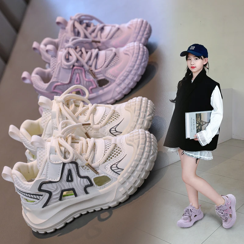 

Girls Sandals 2025 Summer New Open-Toe Breathable Hollow Out Soft Bottom Anti-Slip Frame Children's Shoes Boys Slip-On Footwear