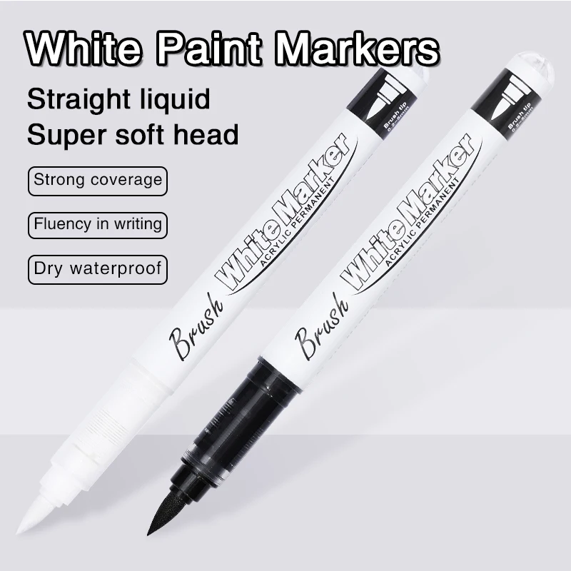 1-10pcs Black&White Acrylic Paint Marker Pens Brush Tip  Acrylic Pens for Wood,Rock,Plastic,Glass,Stone,Metal,Canvas,Ceramic,