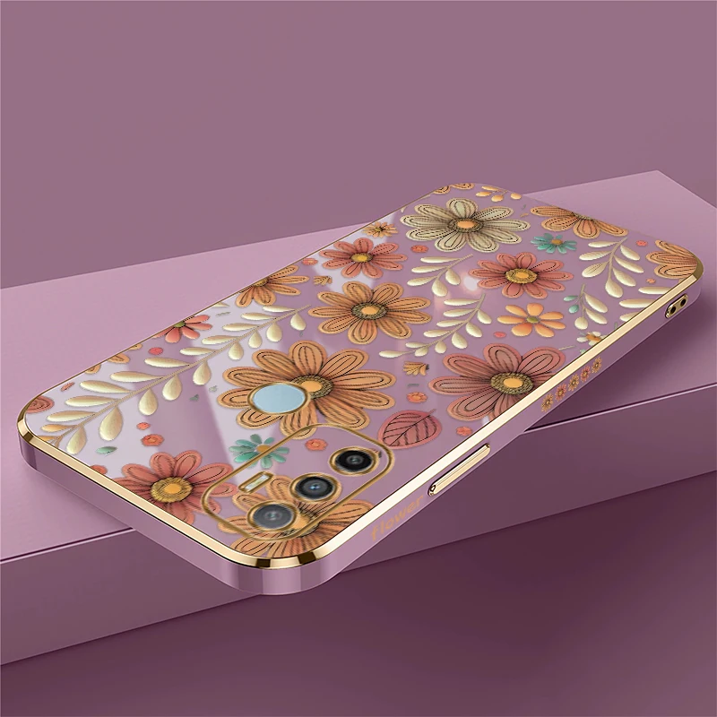 Phone Case For infinix Tecno Camon 16 S 30 Premier 20 18 Pro 19 Neo 15 Air Flower Pattern Plating Silicone Soft Back Cover