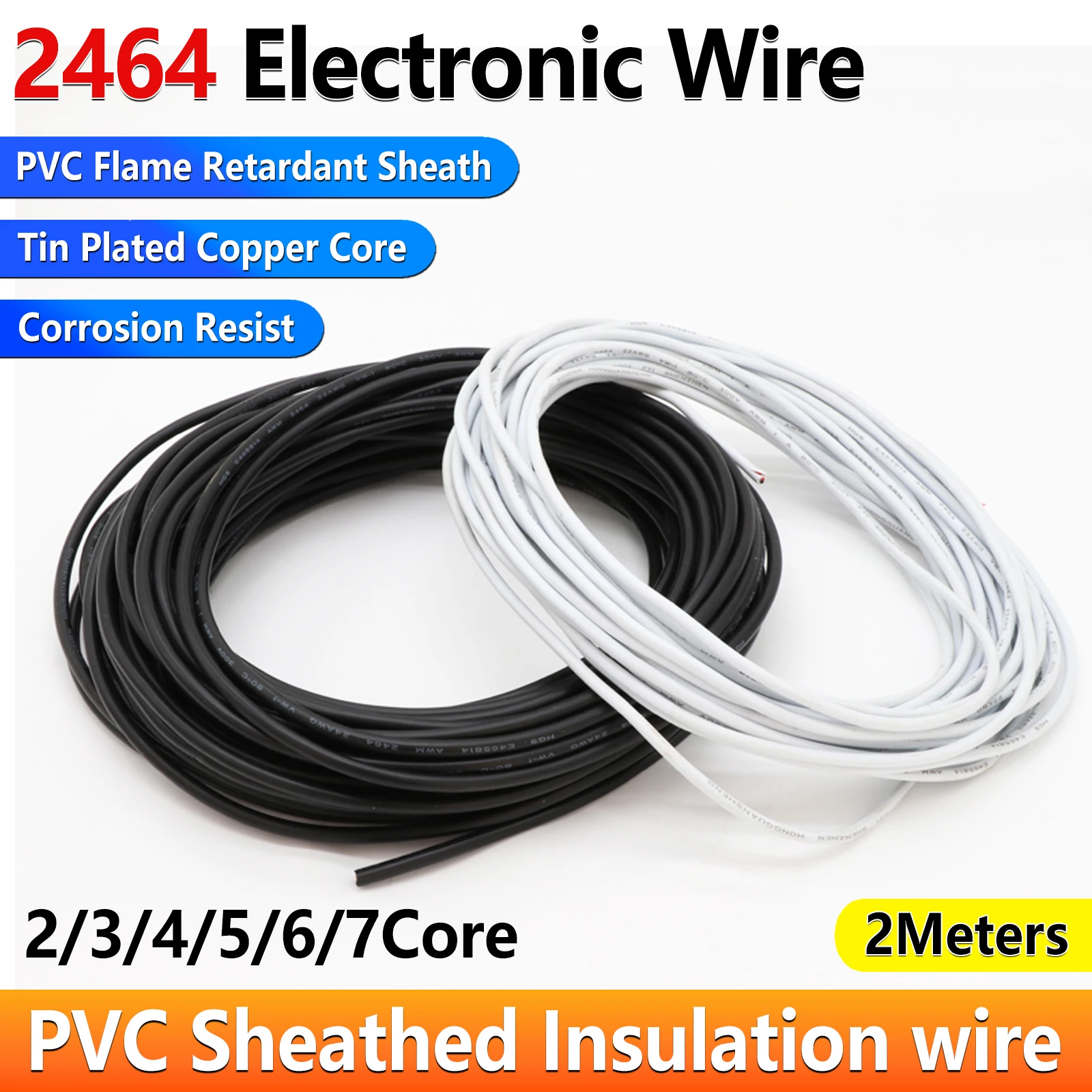 2464 PVC Copper Wire Electronic Audio Wire 30/28/26/24/22/18/16/14AWG 2 3 4 5 6 7 core Insulation Signal Control Cable
