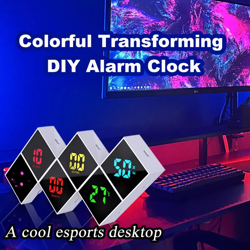 

Digital Table Clock Large Electronics for Office and Bedroom Novelty DIY RGB Desk Clock for Game Room Desktop Decoration.