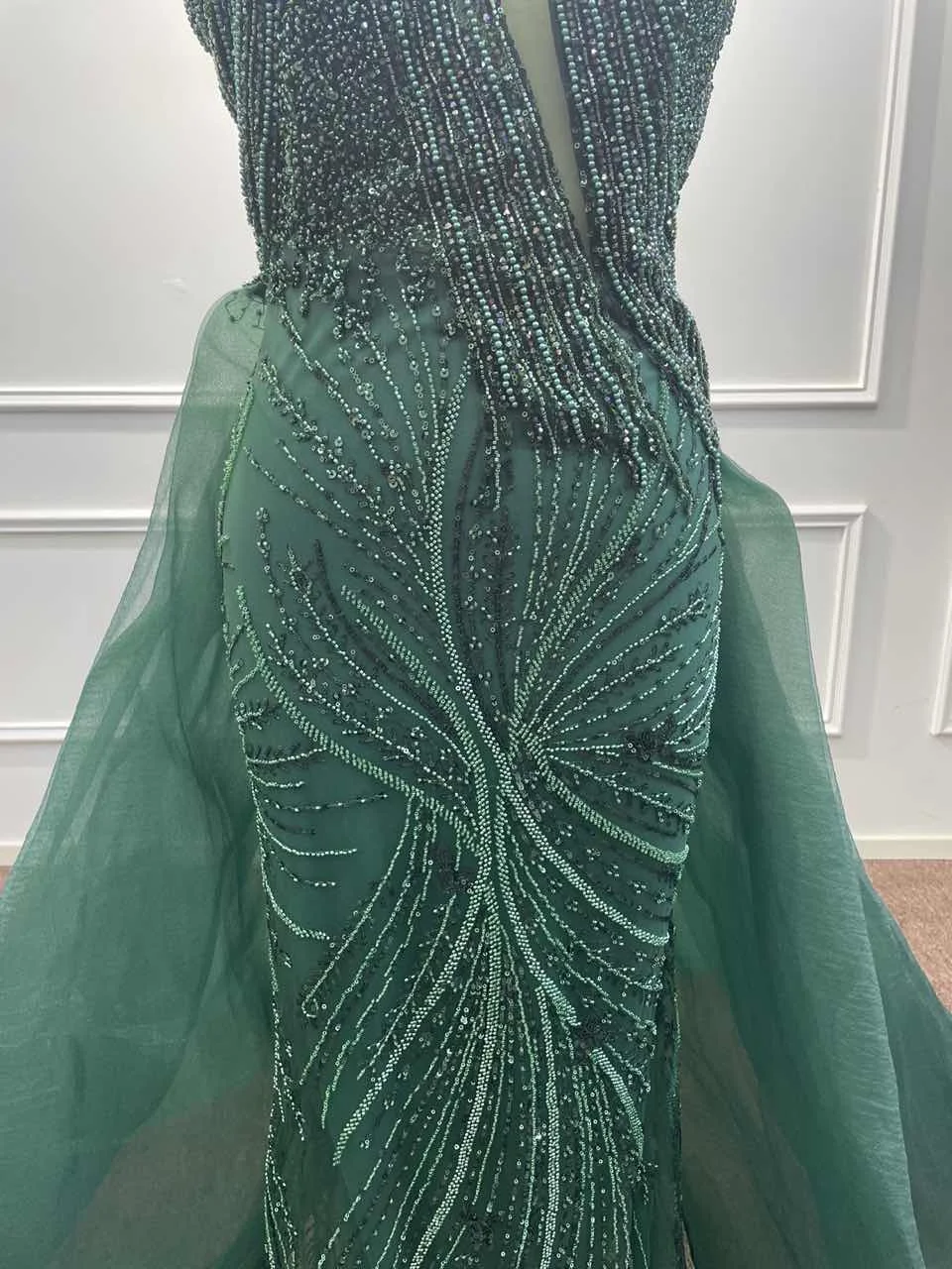 Meekiss 2024 Luxury Emerald Green Evening Dress with Overskirt Elegant One Shoulder Women Wedding Party Prom Formal Gowns