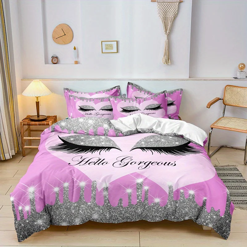 HD Higital Printing Purple Eye Lash Bedding Set Soft Comfortable Duvet Cover For Bedroom Guest Room1*Duvet Cover+2pcs*Pillowcase