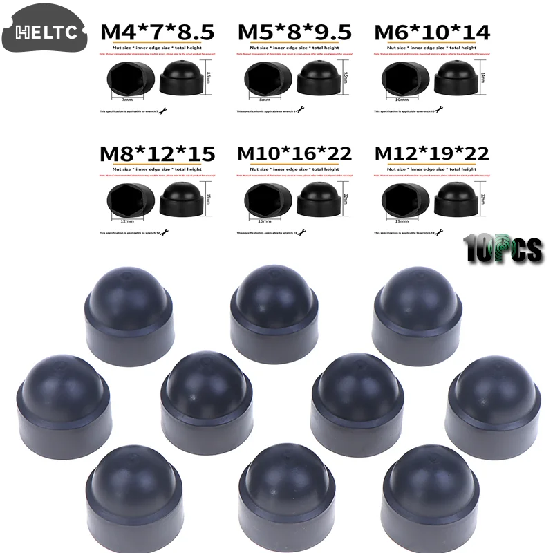 10Pcs/PACK Black M4 M5 M6 M8 M10 M12 Bolt Nut Dome Protection Caps Covers Exposed Hexagon Plastic Screw Protection Covers