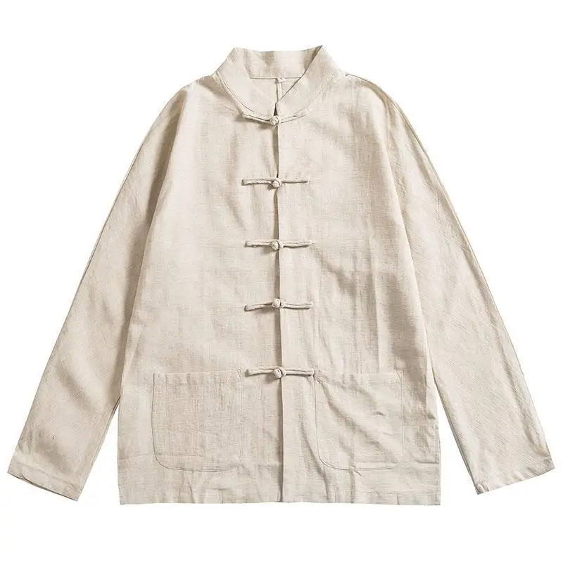 

Tang Costume Men's Faion Brand Retro Youth Linen Long Sve Cotton Linen Zhongan Collar irt Spring Loose Fit Regular T...