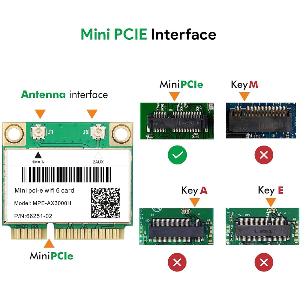WiFi 6 MPE-AX3000H Mini PCI-E Wifi Card Dual Band 2.4G/5G BT 5.2 802.11ax 2974Mbps Wireless Adapter For Laptop/PC Like AX210