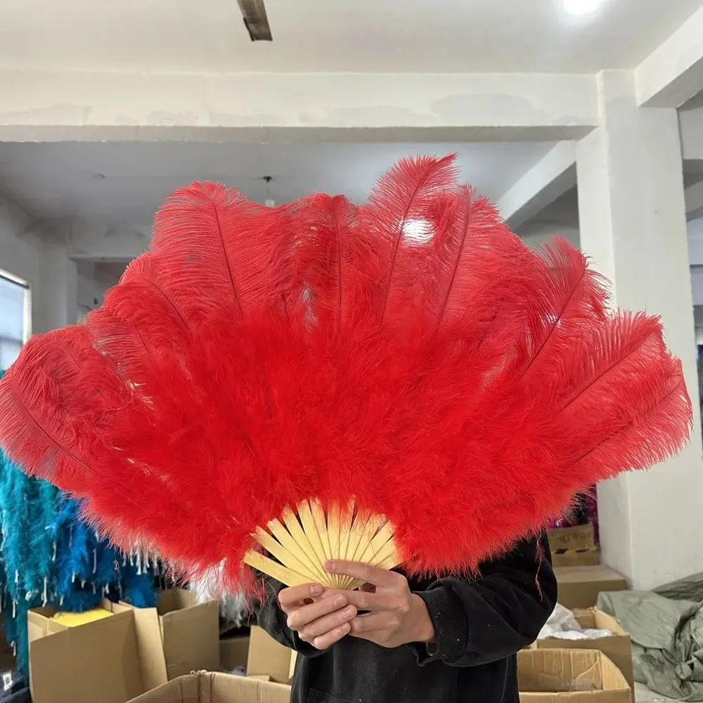 

High Quality Bamboo Feather Fan Unfold About 90*60CM Large White Feather Fans for Wedding /Carnival /Party Decorative Accessory