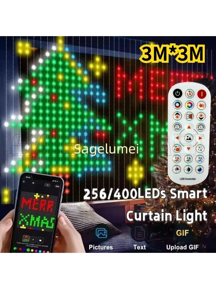 Inteligentna kurtyna świetlna LED 1,6M-3M, sterowana aplikacją, RGB, możliwość tworzenia własnych wzorów, oświetlenie ambientowe do domu, na święta, imprezy, dekoracje świąteczne. — 2