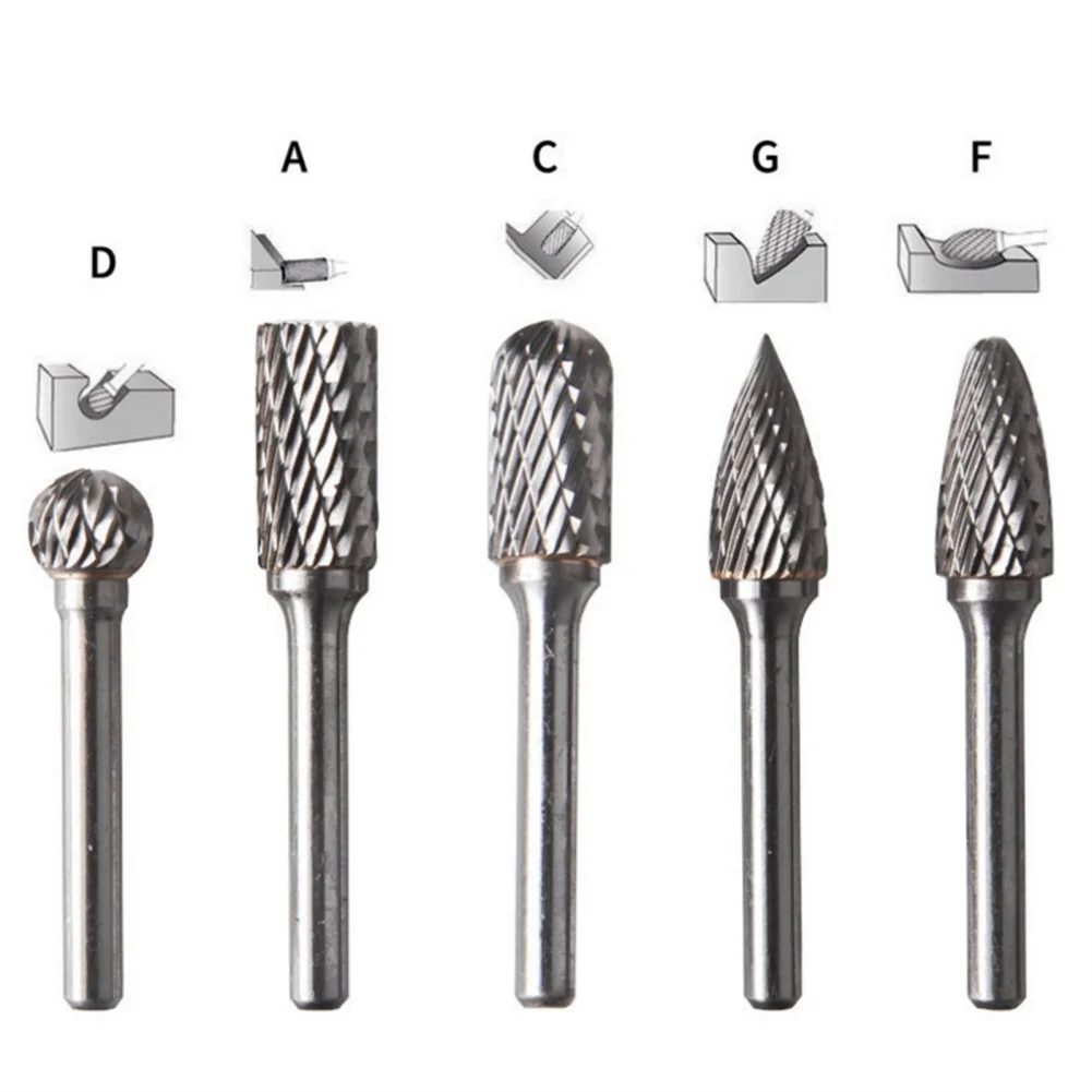 

5pcs Double Groove Rotary File 0.2 x 0.4" Grinding Head Tungsten Carbide Burr Milling Cutter Drill Bit Set For Welding Tool Sets