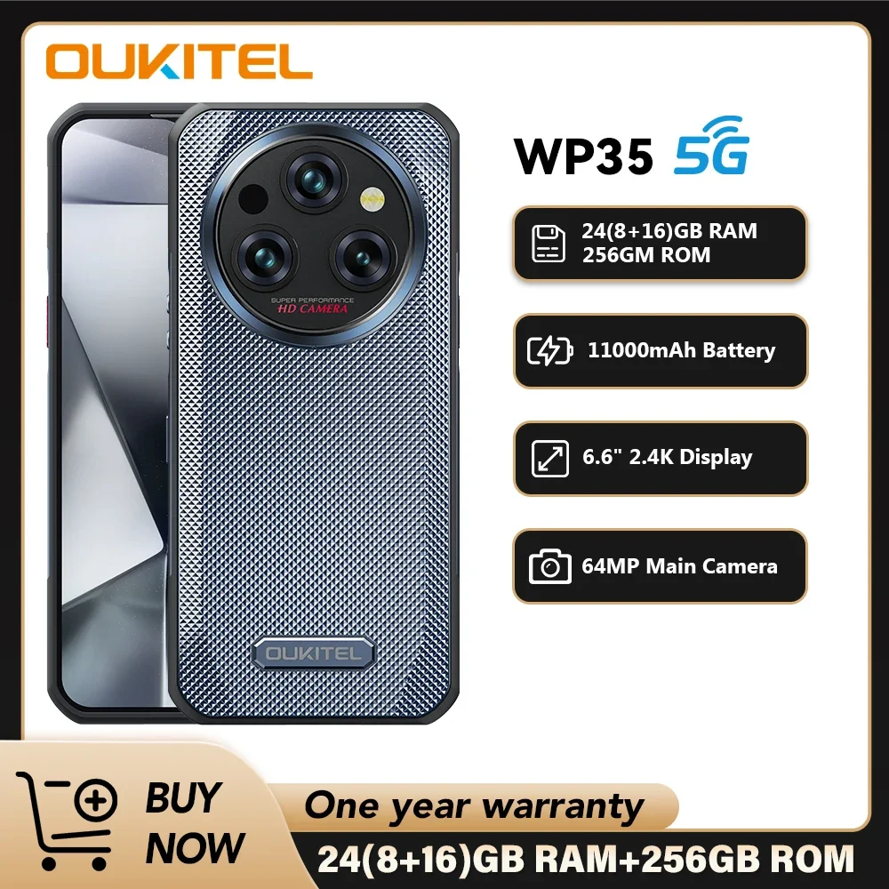 Oukitel WP35 11000 mAh Large Capacity Rugged Type Triple Anti-Slim Phone 8RAM+256ROM Android 14 Smartphone Mobile Phone