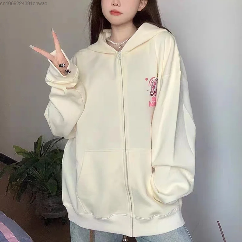 Sanrio Hello Kitty Zipper Hooded Sweater Coat Women Yk2 Casual Couple Cardigan Hoodie Hip Hop Grunge Y 2k Fashion Tops Halloween