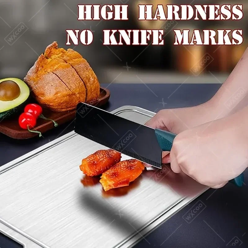 Stainless Steel Kitchen Cutting Board with Juice Grooves Double Sided Food Grade Chopping Boards Anti-Slip 304 Cutting Boards