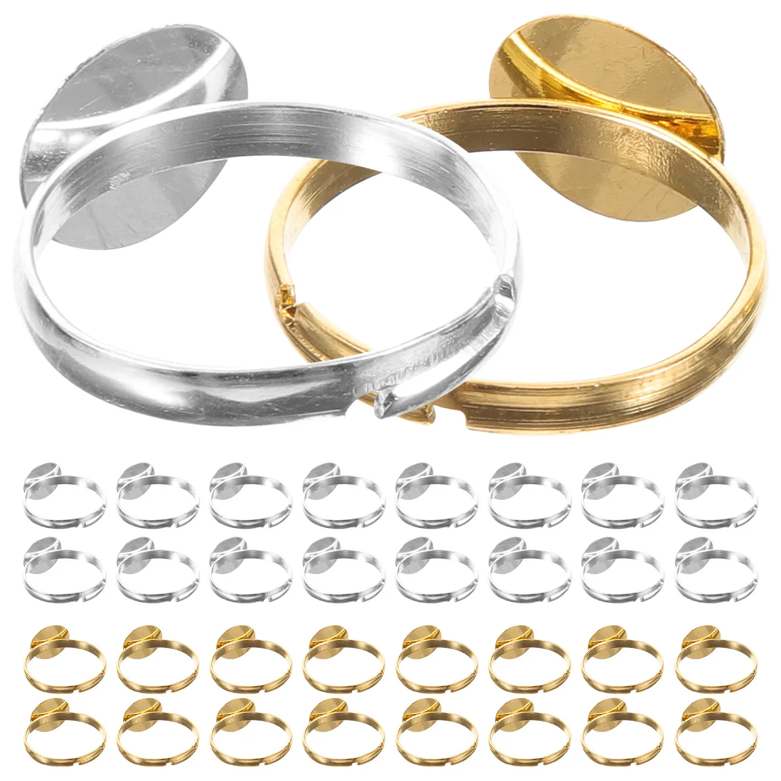 

40 шт. плоских регулируемых оснований для колец, аксессуары для изготовления ювелирных изделий, основания для колец на палец для создания уникальных дизайнов