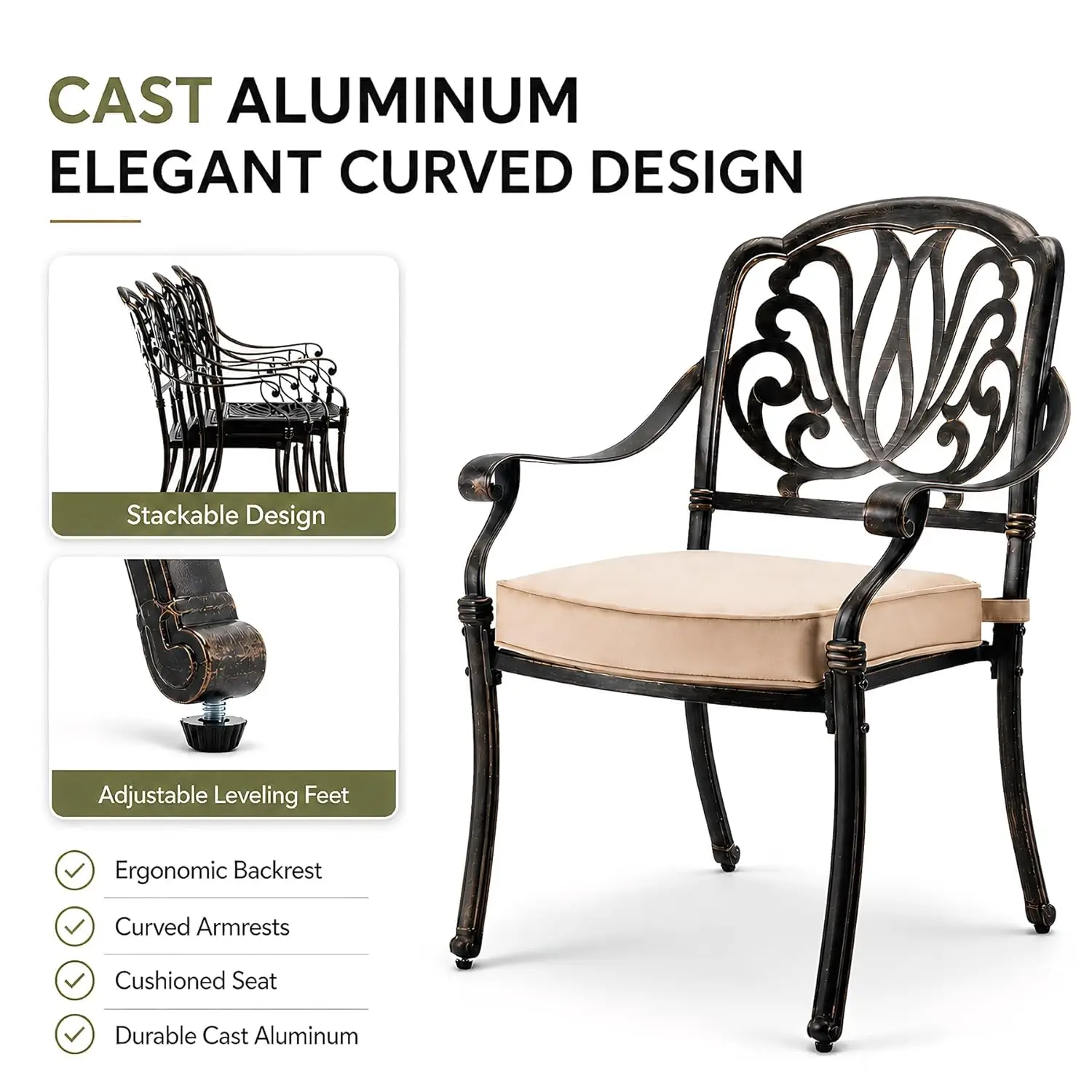 #5 Piece Retro Cast Aluminum Patio Dining Set 54