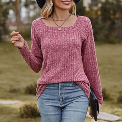 Camiseta básica acanalada con cuello cuadrado para mujer, blusa Lisa ajustada de manga larga, Túnica que combina con todo, moda elegante para otoño e invierno, 2023