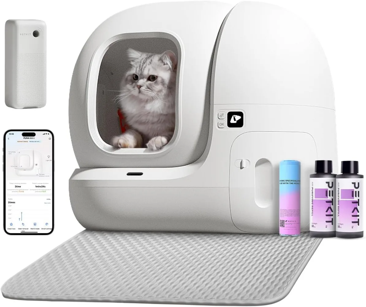 

Self Cleaning Cat Litter Box, PuraMax Cat Litter Box for Multiple Cats, App Control/xSecure/Odor Removal Automatic Cat