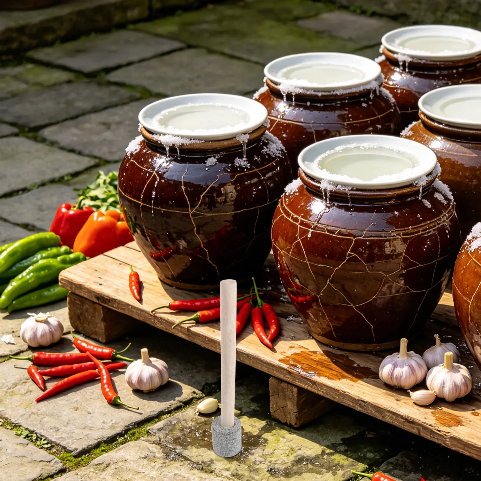 Wooden Kitchen Masher Tool Sauerkraut Tamper Granite Pestle Ergonomic Handle Fermentation Pickles Kimchi
