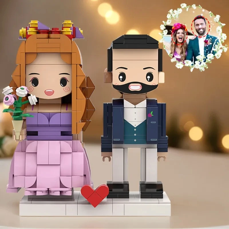 

Unique Pink Waisted White Wedding Dress and Navy Blue Suit Customizable Round Head for Married Couple On Wedding Anniversary