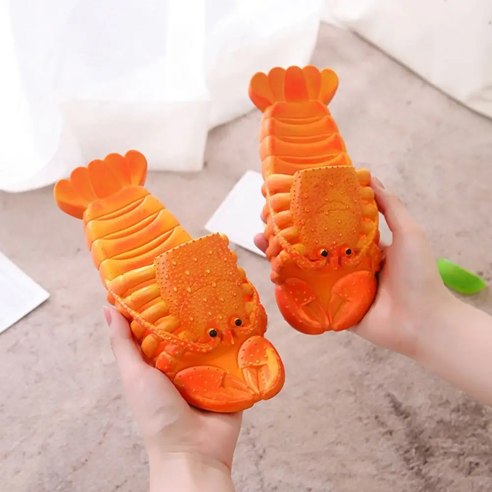 Casual Non-Slip Lobster Slippers PVC Funny Slides Sandals Beach Wear Shoes Soft Sole Cartoon Shrimp Slippers Couple