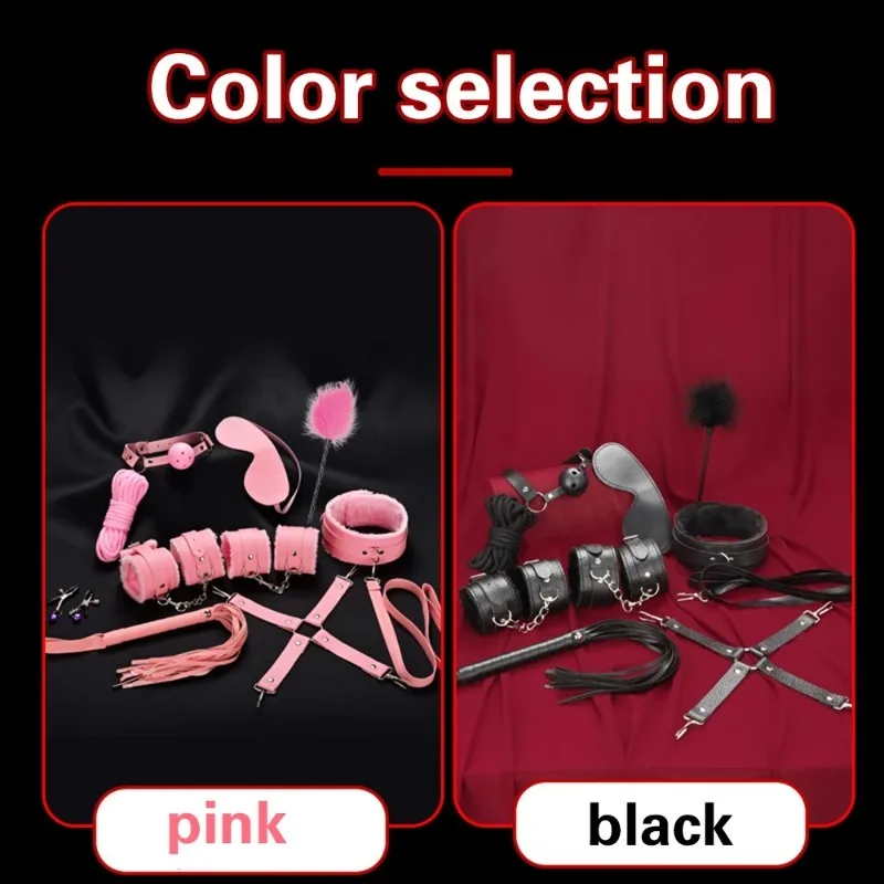 Kit de sujeción de Bondage BDSM, 10 piezas, collares con cordones,máscaras para los ojos,bolas para la boca,látigos,cuerdas