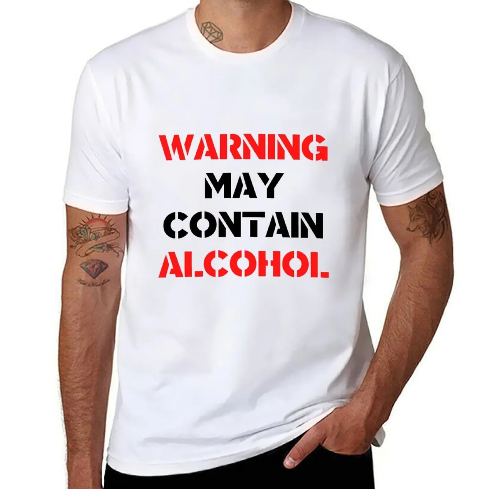 

Warning May Contain Alcohol Funny Gifts T-Shirt man t shirt summer t shirt man cotton T-Shirt