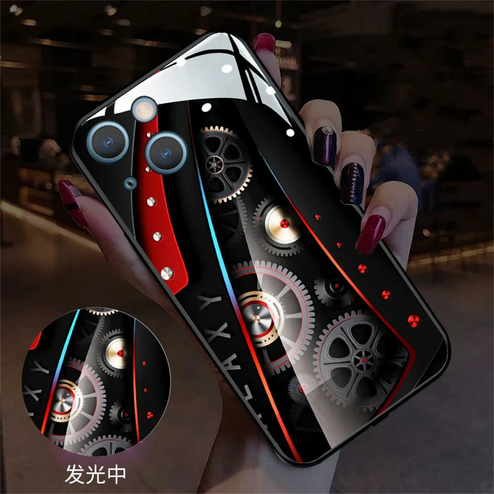 

2024 New Arrival Mechanical Gears Luminous Phone Case For iPhone16 15 14 13 12 11 Pro Max XR XS Plus SE2020 LED Lights Up Covers