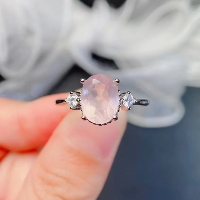 

Faceted Rose Quartz Ring 2ct 7mm*9mm Natural Rose Quartz Silver Ring for Daily Wear 18K Gold Plating 925 Silver Jewelry