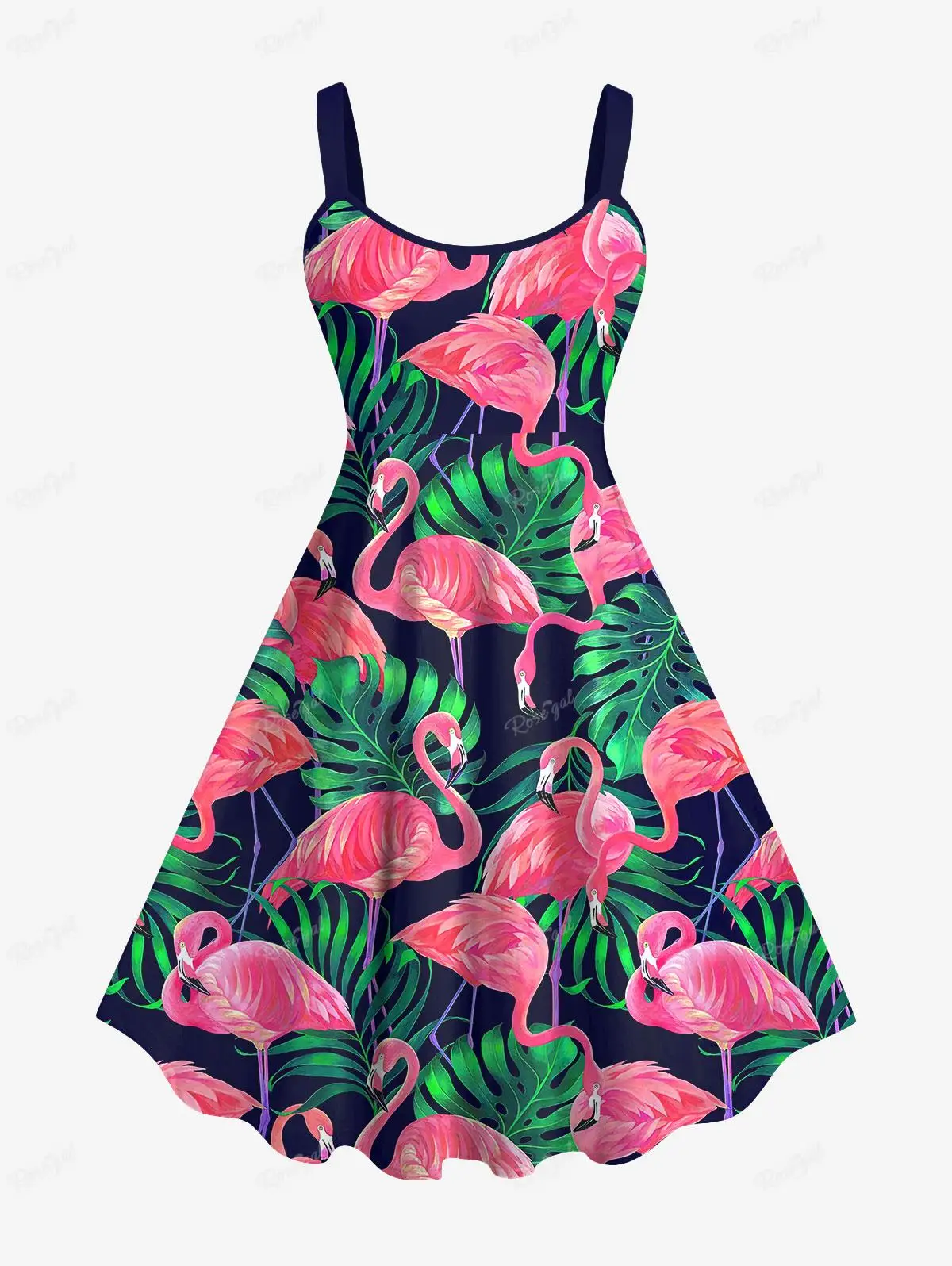 Plus Size Tank Dress  Vestidos 6X Spring Summer Women Clothing 3D Flamingo Coconut Tree Leaf Printed Backless A Line