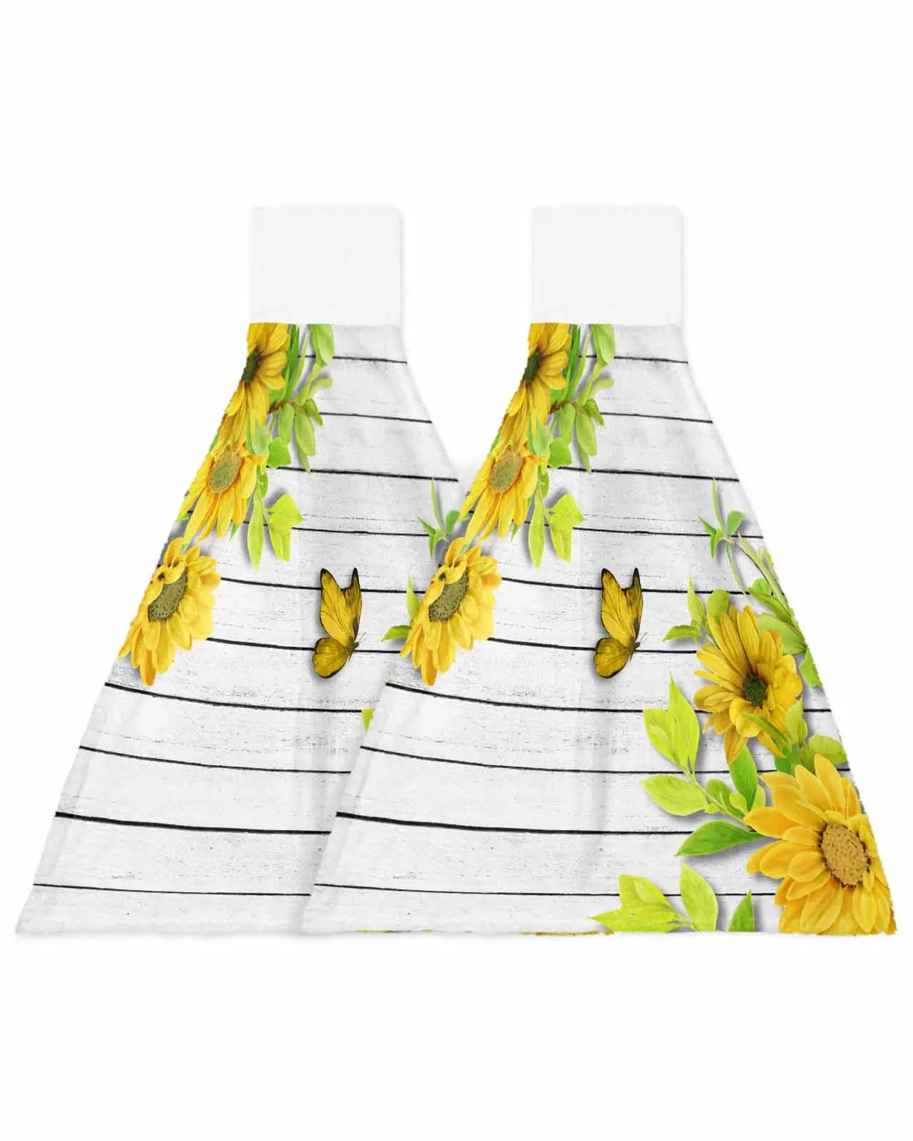 Sunflower Flower Butterfly Wooden Board Hand Towels Kitchen Bathroom Hanging Cloth Quick Dry Soft Absorbent Microfiber Towels