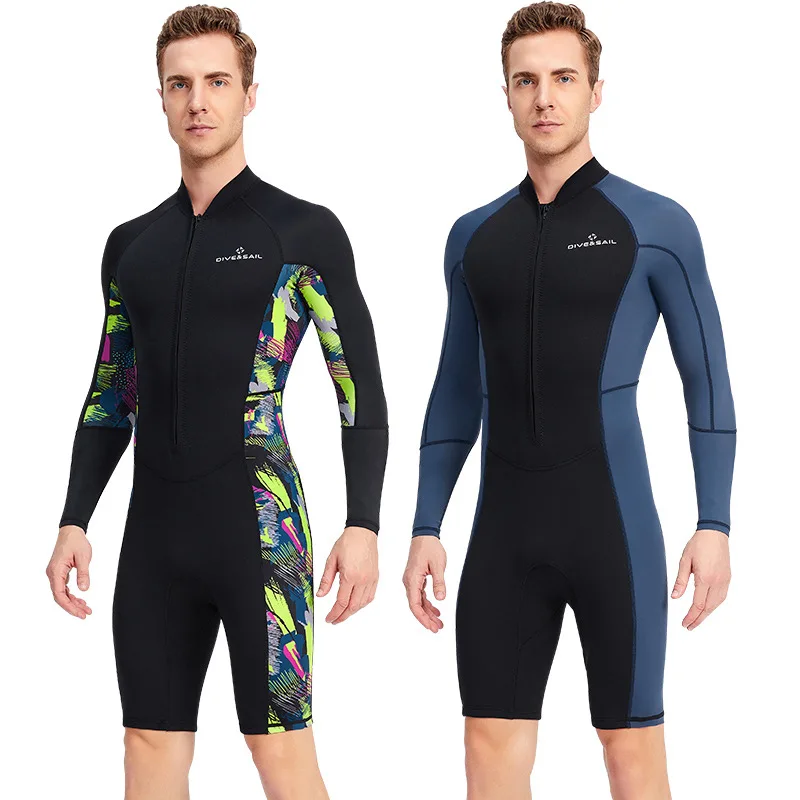 

1.5MM Neoprene Shorty Men Wetsuit UV-proof Front Zip Long Sleeves Diving Suit for Underwater Swimming Surfing Spearfishing