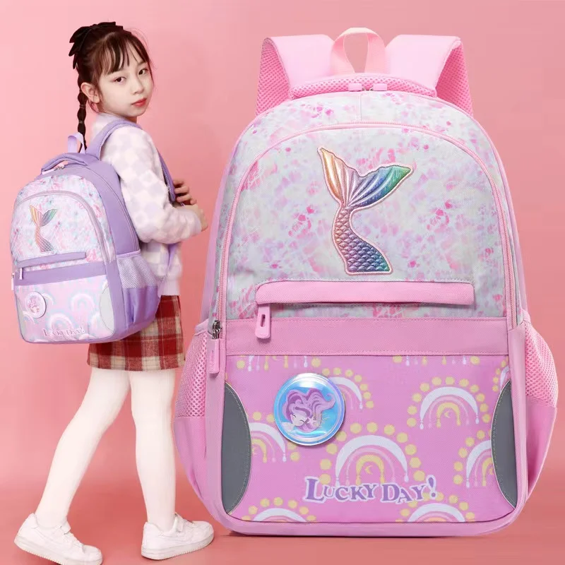 Bolsa de escola de cauda sereia para meninas adolescentes, mochila leve infantil, primária e média, impermeável, fofa, nova