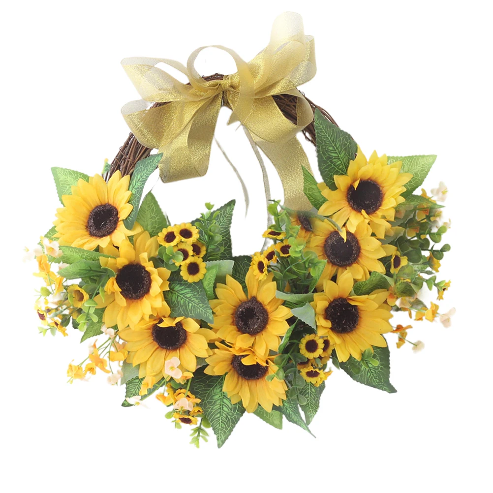 

Artificial Sunflower Decoration Fall Yellow Small Silk Cloth Greenery Wreath Door Decor Home Bedroom Wall Hanging