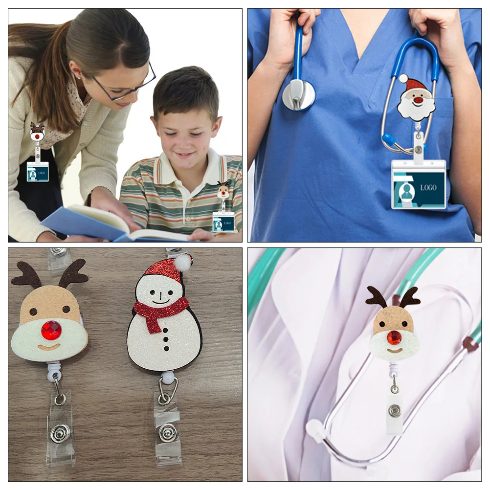 Porte-Badge rétractable pour infirmière sur le thème de noël, 8 pièces, pour infirmières, assistants médicaux et enseignants, porte-carte d'identité