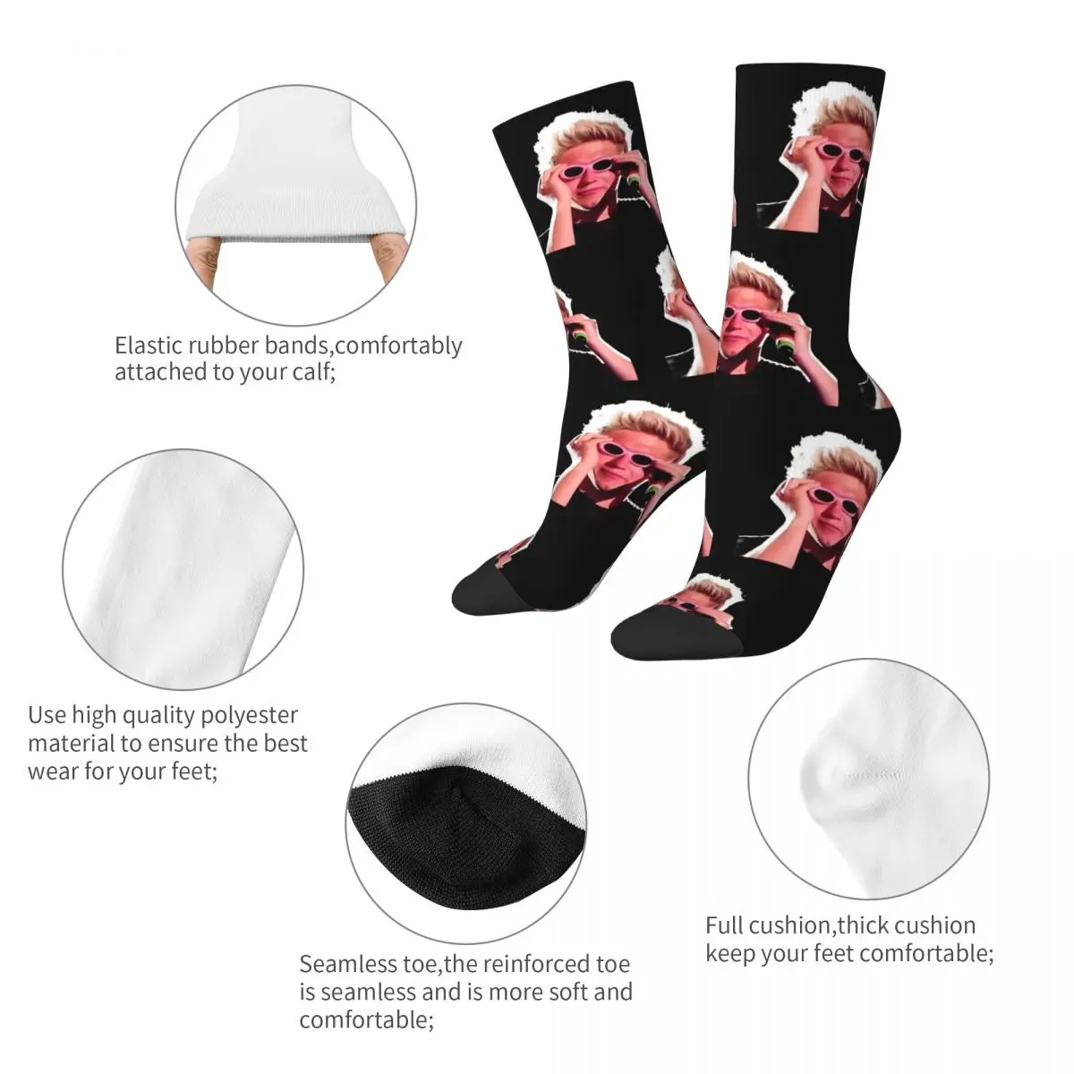 Fashion Men Women Socks Niall Horan Funny Young Pink Glasses Merch Comfortable Skateboard Socks All Season