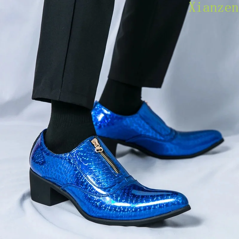 Hot Selling High Quality Men's Banquet Leather Shoes Wedding Pointed Formal Shoes Luxurious Gold Blue Business Casual Shoes 4546