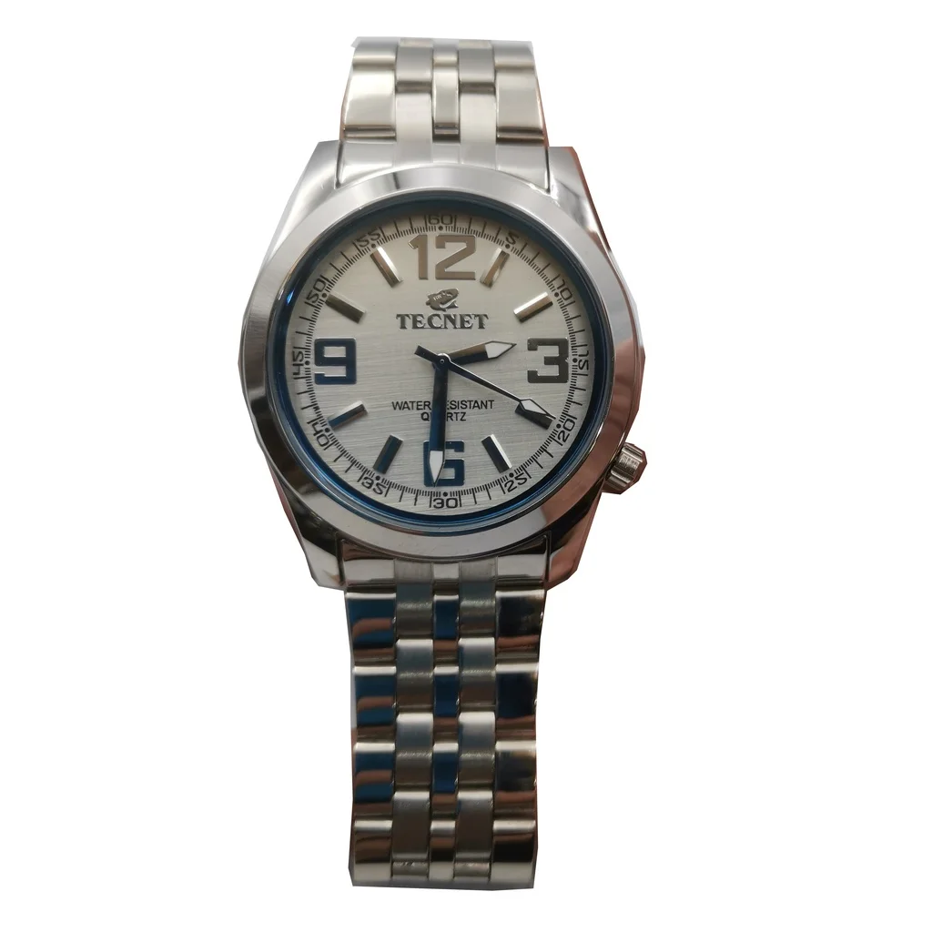 Men's Silver Watch Stainless Steel Waterproof Large Box 41mm