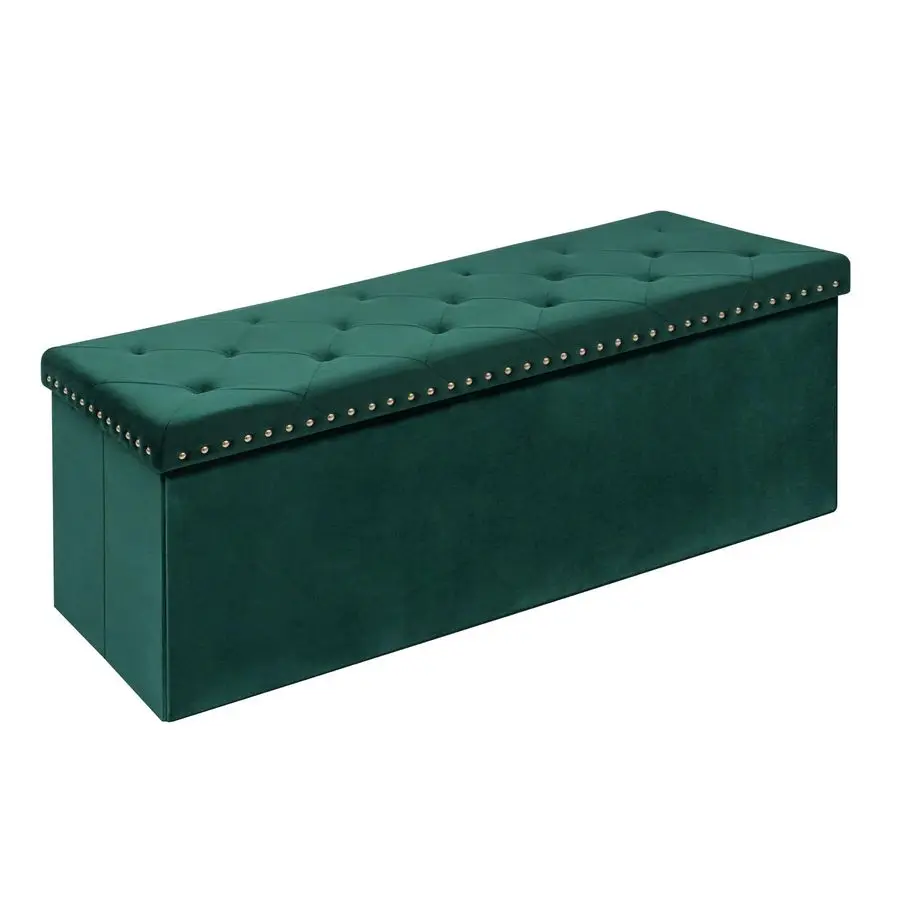 

Storage Ottoman Bench for Bedroom, Green Ottoman Folding Velvet Chest with Benches Foot Rest Stool, Large Long Foldable Chest f