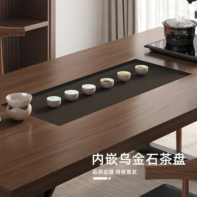 xx-New Chinese tea table and chair combination embedded stone tea tray integrated imitation solid wood color tea table coffee^