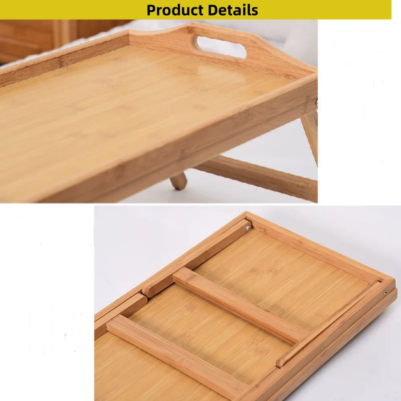 Portable Laptop Desk Bamboo Wood Bed Tray Breakfast Tea Food Serving Table Aluminum alloy Folding Leg Laptop Desk