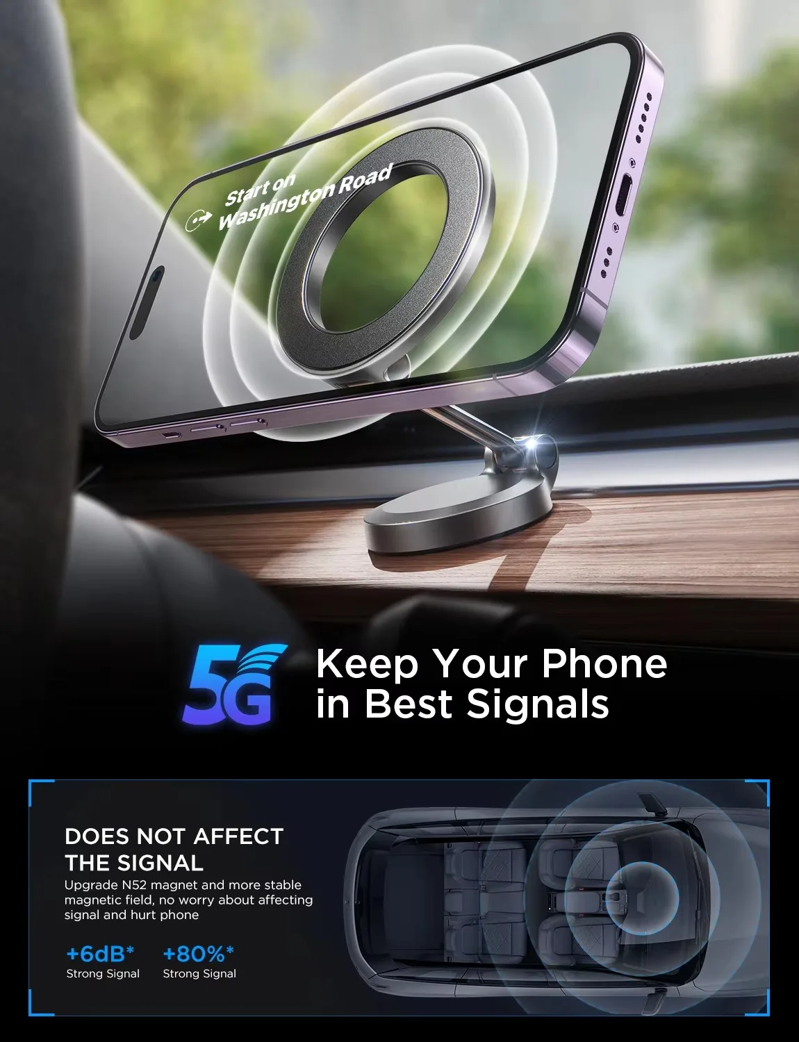 

Lisen Car Magnetic Folding Phone Holder AntiShake Holder Suction Cup Car Navigation Phone Holder