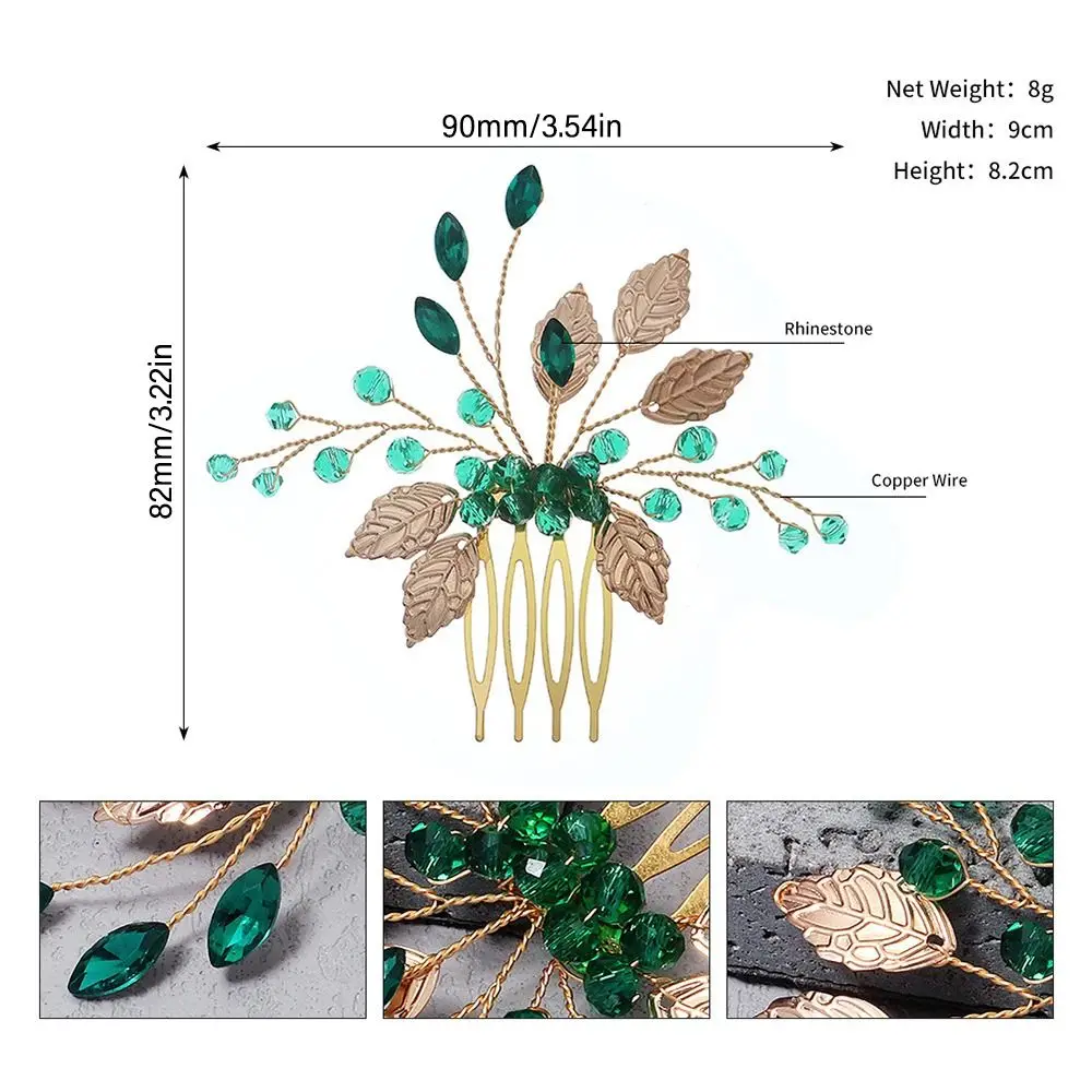 Hair Jewelry Green Hair Ornaments Rhinestone Hair Comb Flower Leaf Headbands Crystal Hair Combs Bridal Clips