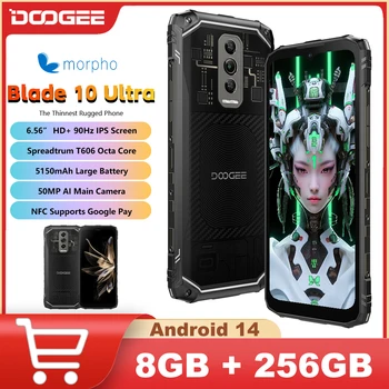 Doogee-blade 10-スマートフォン,超頑丈,Android 14,6.56インチ,90Hzディスプレイ,t606,4g,50mpカメラ,8GB 256GB, 5150mah,NFC
