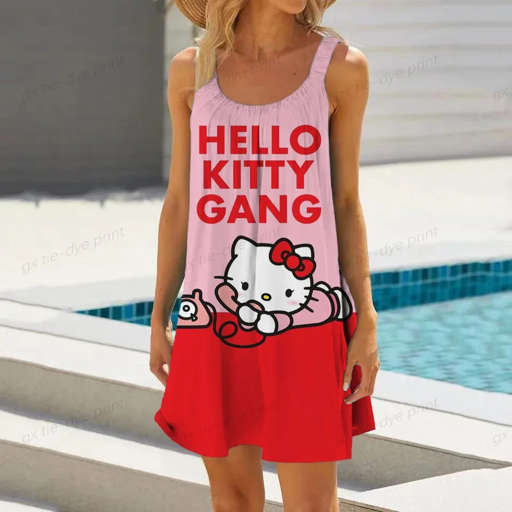 2023 Womens sleeveless Swimsuit Tops Trim Swimwear Beach Wear Swim Wear Hello Kitty Print Dress Tops Summer Swimming T Shirt