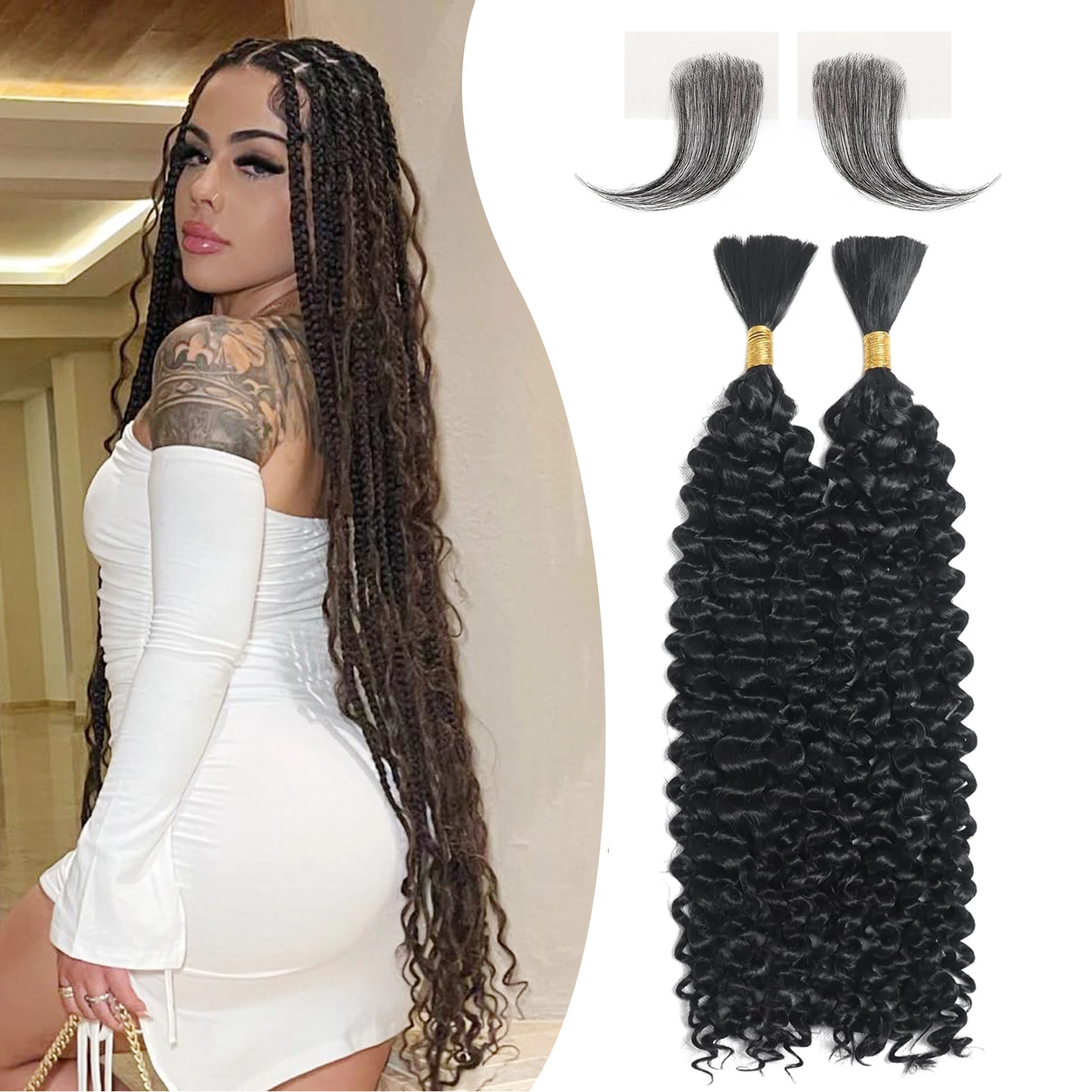 Cabello trenzado de onda profunda a granel, cabello humano para trenzar sin trama, paquete de 100g, 2 mechones por paquete, cabello brasileño virgen rizado de agua de 16A, 20 pulgadas